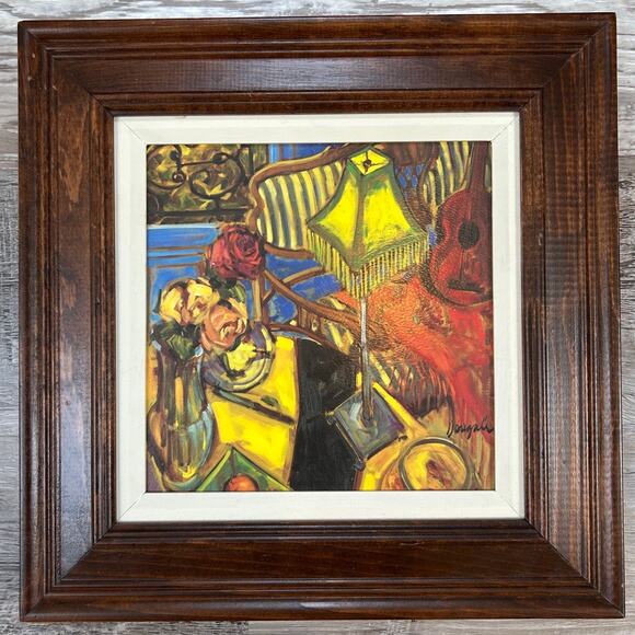 Framed Still Life Wall Art Print Bold Colorful Retro-Inspired Painting - Picture 1 of 5